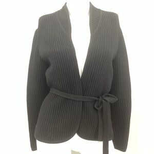 *** Vintage Ladystrick Wool Ribbed Belted Cardigan *** please see measurements